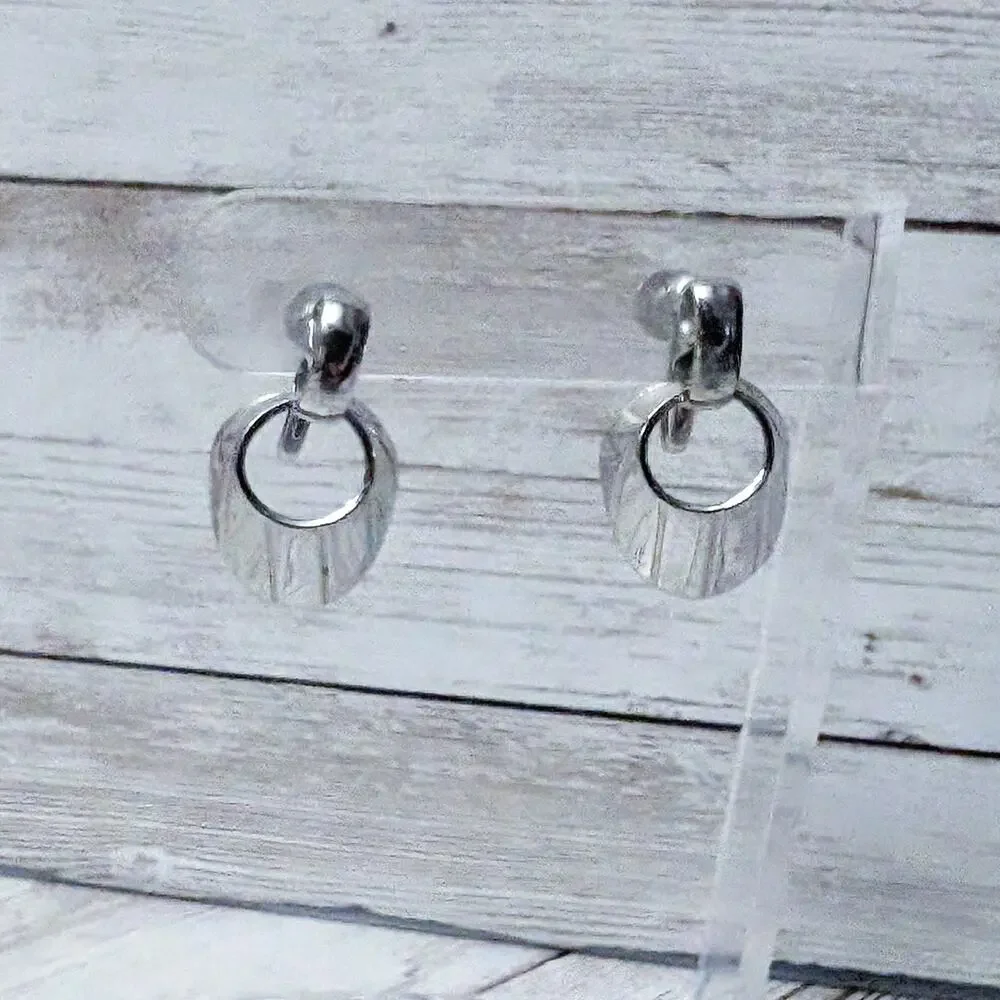 Vintage Screw Back Earrings Stamped Silver Tone with Line Detail